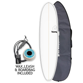 Torq Mod Fun V+ surfboard 7ft 8 package - White/Pinline