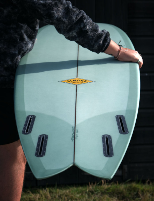 Almond Big Bueno Fish Surfboard 7ft 0 Futures - Orange Resin Tint