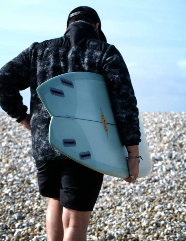 Almond Big Bueno Fish Surfboard 7ft 0 Futures - Orange Resin Tint