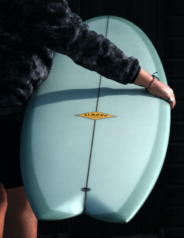 Almond Big Bueno Fish Surfboard 7ft 0 Futures - Orange Resin Tint