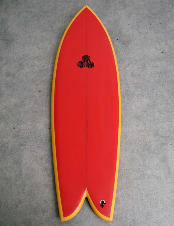 Channel Islands Feb's Fish surfboard 5ft 7 Futures - Red/Yellow