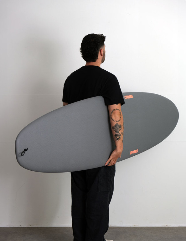 Crime Moth Soft Top Surfboard 7ft 4 Single Fin - Cool Grey