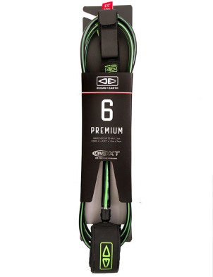 Ocean & Earth One XT Premium surfboard leash 6ft - Black Lime