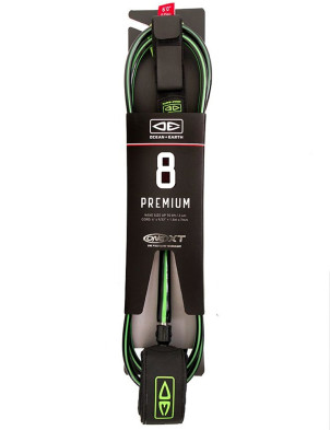 Ocean & Earth One XT Premium surfboard leash 8ft - Black/Lime