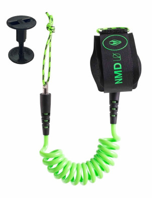 NMD Double Swivel Coiled Wrist bodyboard leash - Black/Fluoro Green