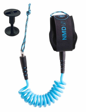 NMD Double Swivel Coiled Wrist bodyboard leash - Black/Ice Blue