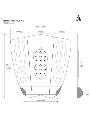 Roam 3 Piece Comp Surfboard Tail Pad - Black