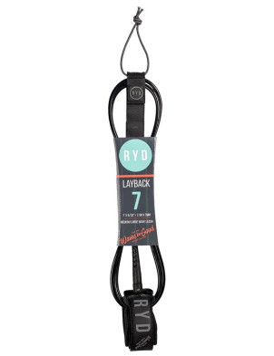RYD Layback surfboard leash 7ft - Black/Grey