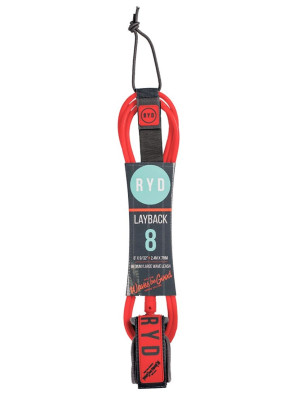 RYD Layback Surfboard Leash 8ft - Coral/Grey