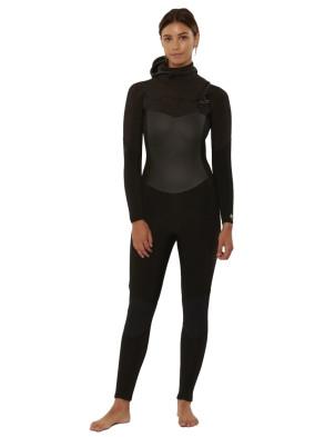 Sisstrevolution 7 Seas Ladies Chest Zip 5/4mm Hooded Wetsuit - Solid Black