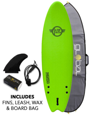 Surfworx Banshee Hybrid soft surfboard 6ft 6 package - Apple Green