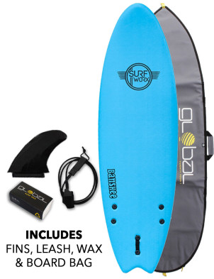 Surfworx Banshee Hybrid Soft Surfboard 6ft 0 Package - Azur Blue