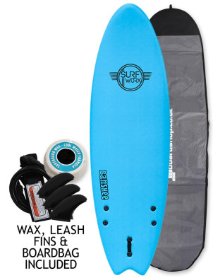 Surfworx Banshee Hybrid Soft Surfboard 6ft 0 Package - Azur Blue
