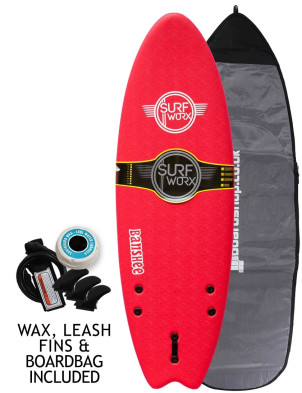 Surfworx Banshee Hybrid soft surfboard 5ft 6 package - Red