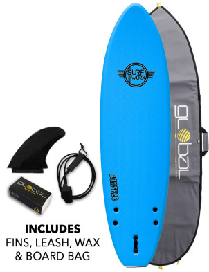 Surfworx Banshee Mini Mal soft surfboard 6ft 0 Package - Azur Blue