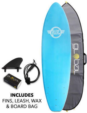 Surfworx Base Hybrid foam surfboard package 6ft 0 - Azure Blue