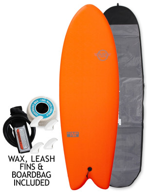 Surfworx Pro-line Four Fin Hybrid soft surfboard 5ft 8 package - Orange