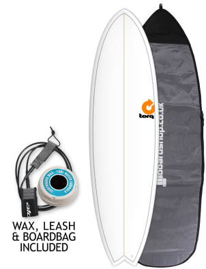 Torq Mod Fish surfboard package 6ft 6 - White/Pinline