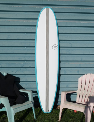 Torq Longboard Surfboard 8ft 0 package - White/Teal/Carbon Stripe