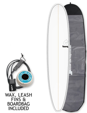 Torq Longboard Surfboard 9ft 0 package - White/Pinline