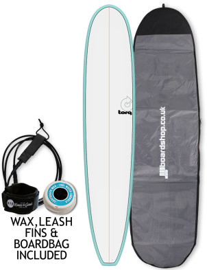 Torq Longboard surfboard 9ft 0 Package - Light Teal + Pinline