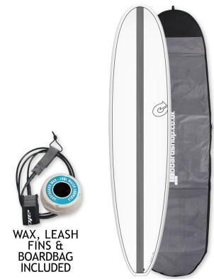 Torq Mini Long surfboard 8ft 0 package - White/Carbon Strip