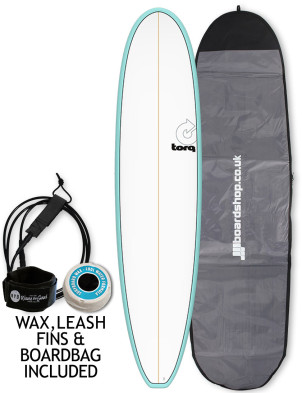 Torq Longboard surfboard 8ft 0 Package - Light Teal + Pinline