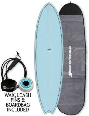 Torq Mod Fish Surfboard 5ft 11 Package - Blue Fibre Pattern