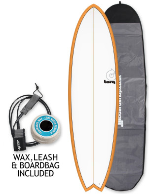 Torq Mod Fish surfboard 7ft 2 Package - Orange/Pinline 