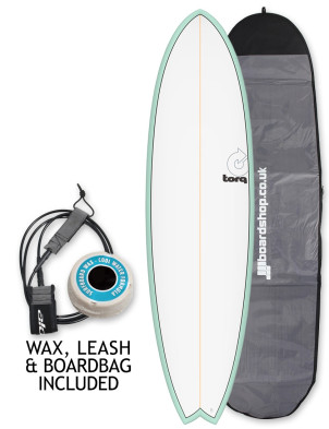 Torq Mod Fish surfboard package 7ft 2 - Sea Green/Pinline/White Deck