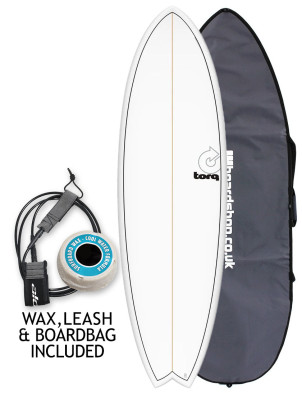 Torq Mod Fish surfboard package 6ft 6 - White/Pinline