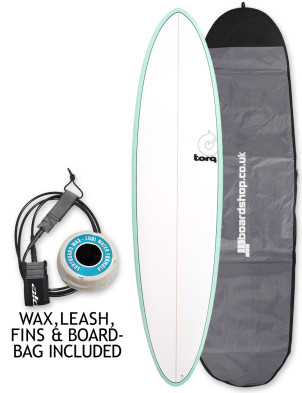 Torq Mod Fun surfboard package 7ft 2 - Sea Green/Pinline/White Deck