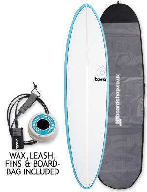 Torq Mod Fun V+ surfboard package 7ft 4 - Blue + Pinline