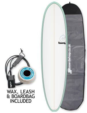 Torq Mod Fun V+ surfboard 7ft 8 package - Sea Green/Pinline/White Deck