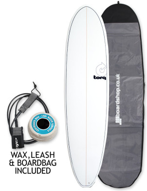 Torq Mod Fun V+ Surfboard 8ft 2 Package - White + Pinline